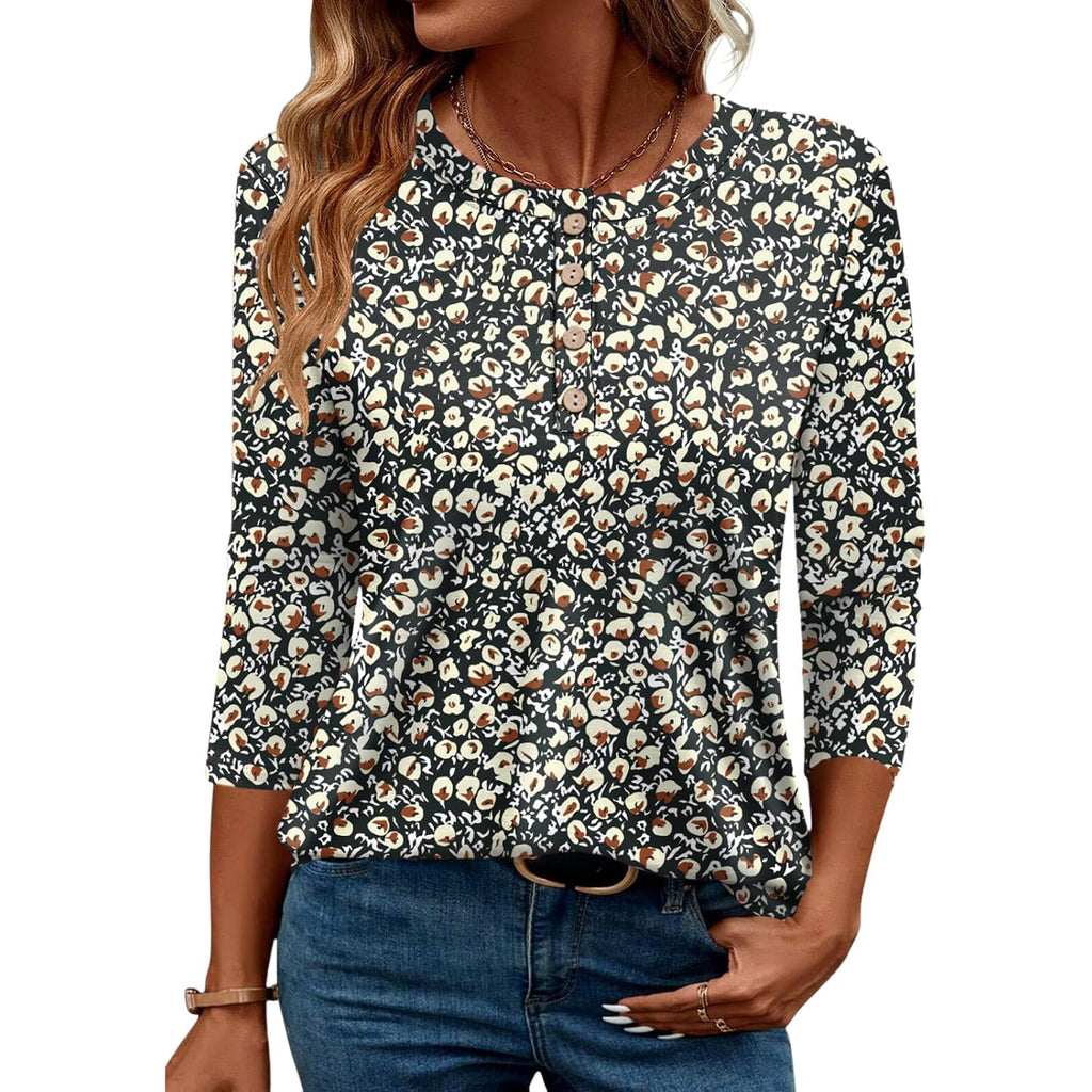 Lomon 3/4 Length Sleeve Womens Tops Casual Crewneck Pullover Tunics Summer Cute Blouses Fashion 2026