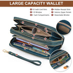Womens Wallet Rfid Blocking Large Capacity Vegan Leather Double Zip Wristlet Wallet Card Holder Travel Ladies Clutch