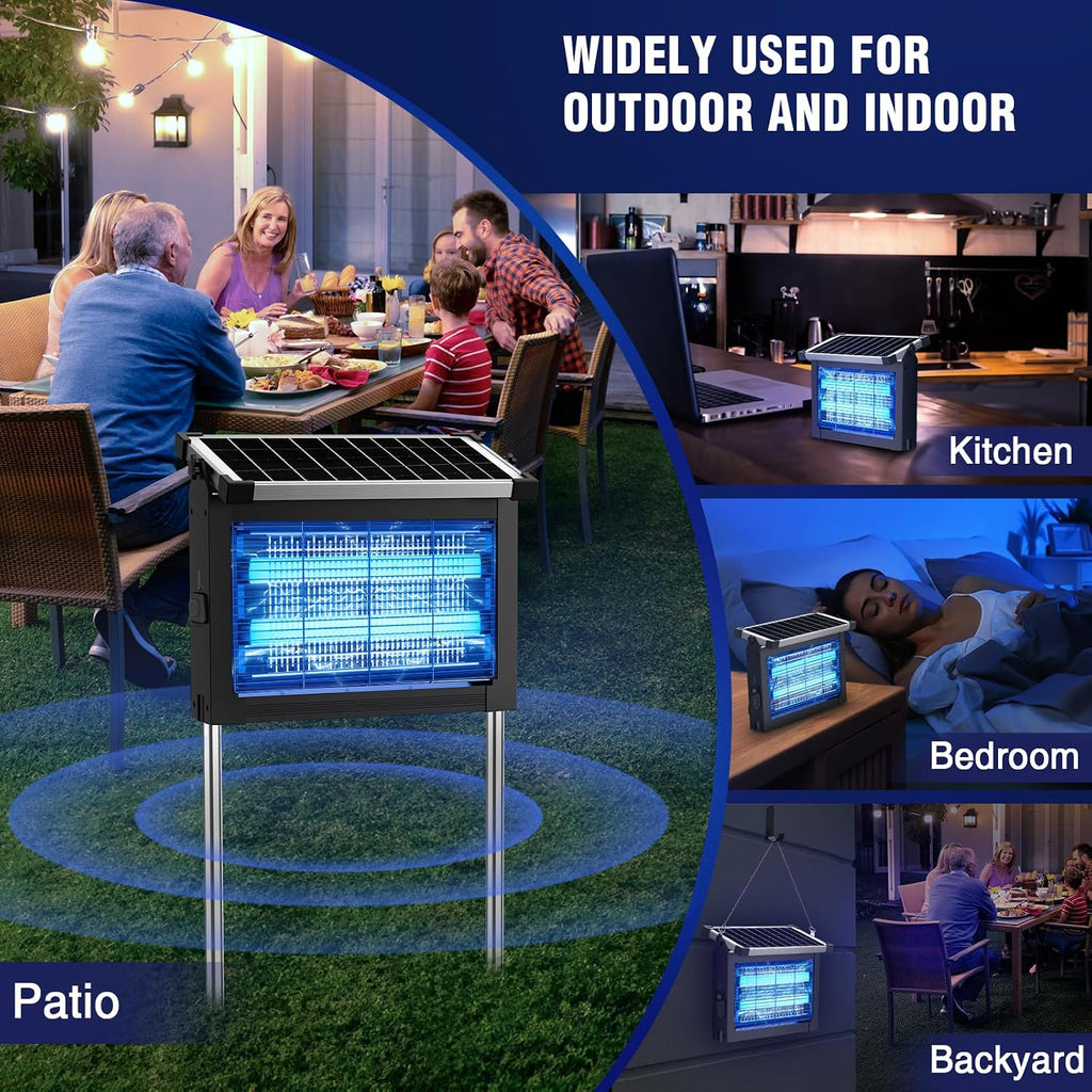 Solar Bug Zapper Outdoor, 4500V Mosquito Zapper Waterproof With Panel Sensor Electric Fly Zapper Rechargeable Mosquito Killer With 10Ft Extension Cord, Fly Trap Ideal For Patio, Backyard, Camping