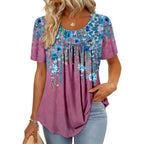 Women's Short Sleeve Summer Tunic Tops Flowy Flare Button Down Tunic Shirts Blouses S-3XL