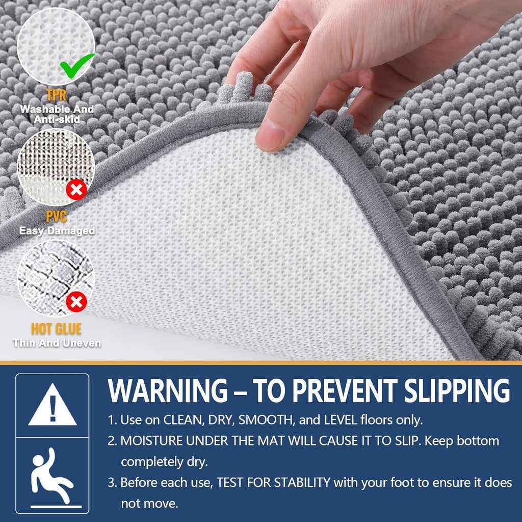 Arotive Bathroom Rugs 30x20, Extra Soft Absorbent Shaggy Chenille Bath Rugs, Machine Washable Rubber Backing Non-Slip Bath Mats for Bathroom Floor Tub and Shower, Home Decor Accessories, Grey