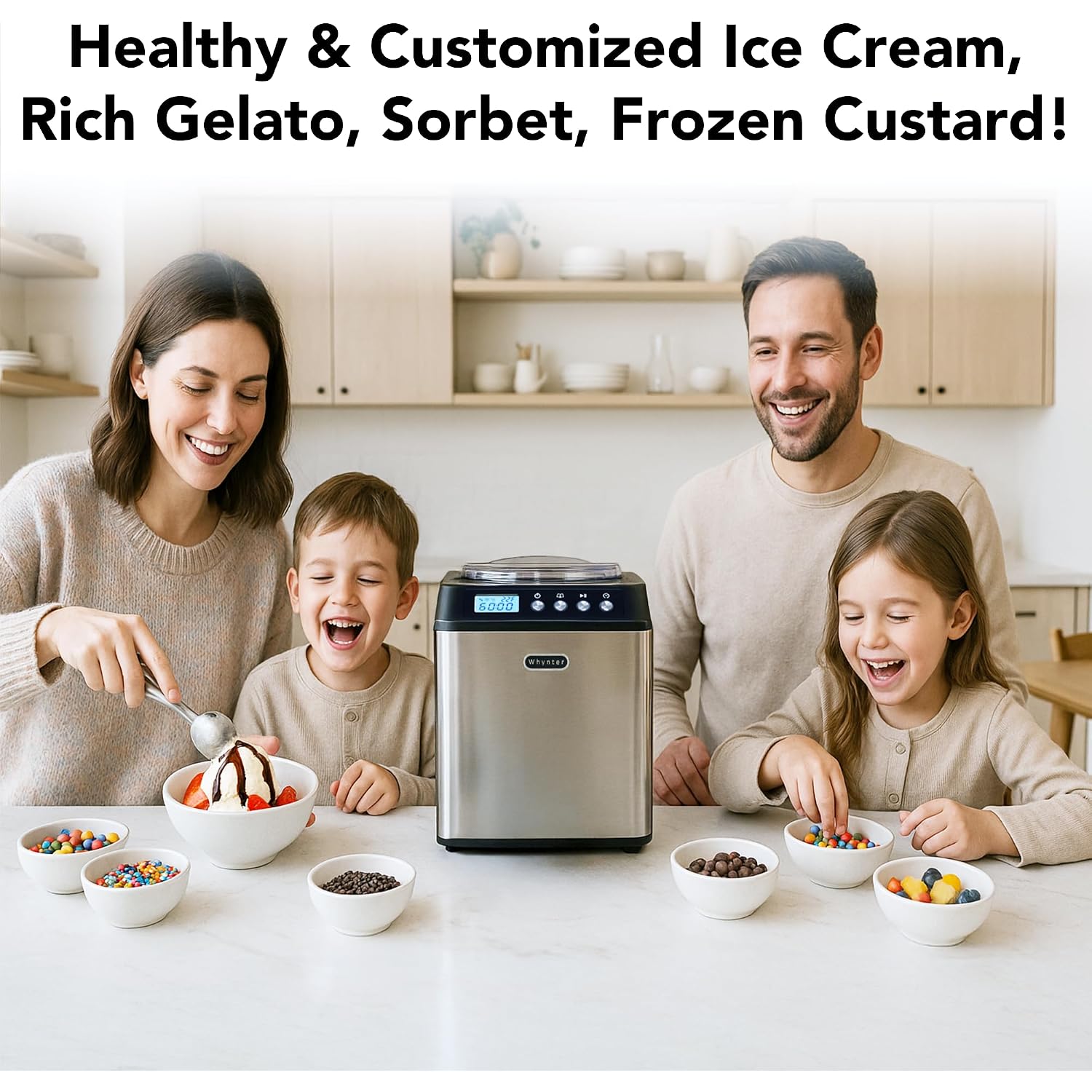 Whynter Ice Cream Maker Machine Automatic 2.1 Qt. Upright With Built-In Compressor, Lcd Digital Display & Timer, No Pre-Freezing, Icm-201Sb, Stainless Steel