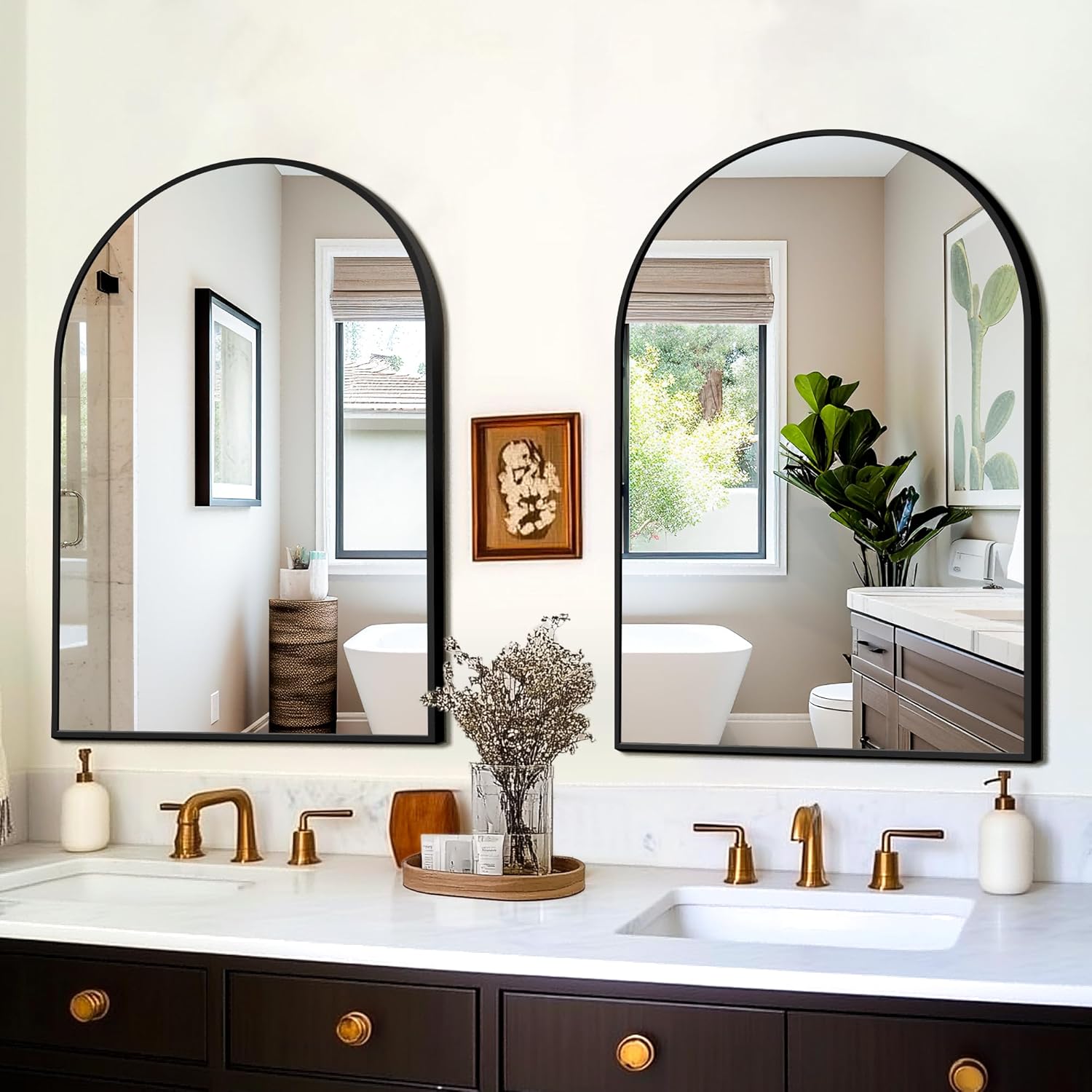 FICTOR Bathroom Mirror for Wall, Arched Vanity Bathroom Mirror for Over Sink, Metal Framed with HD Shatter-Proof Glass for Entryway, Living Room,Bedroom(2 Pack 24” x 36”, Black)