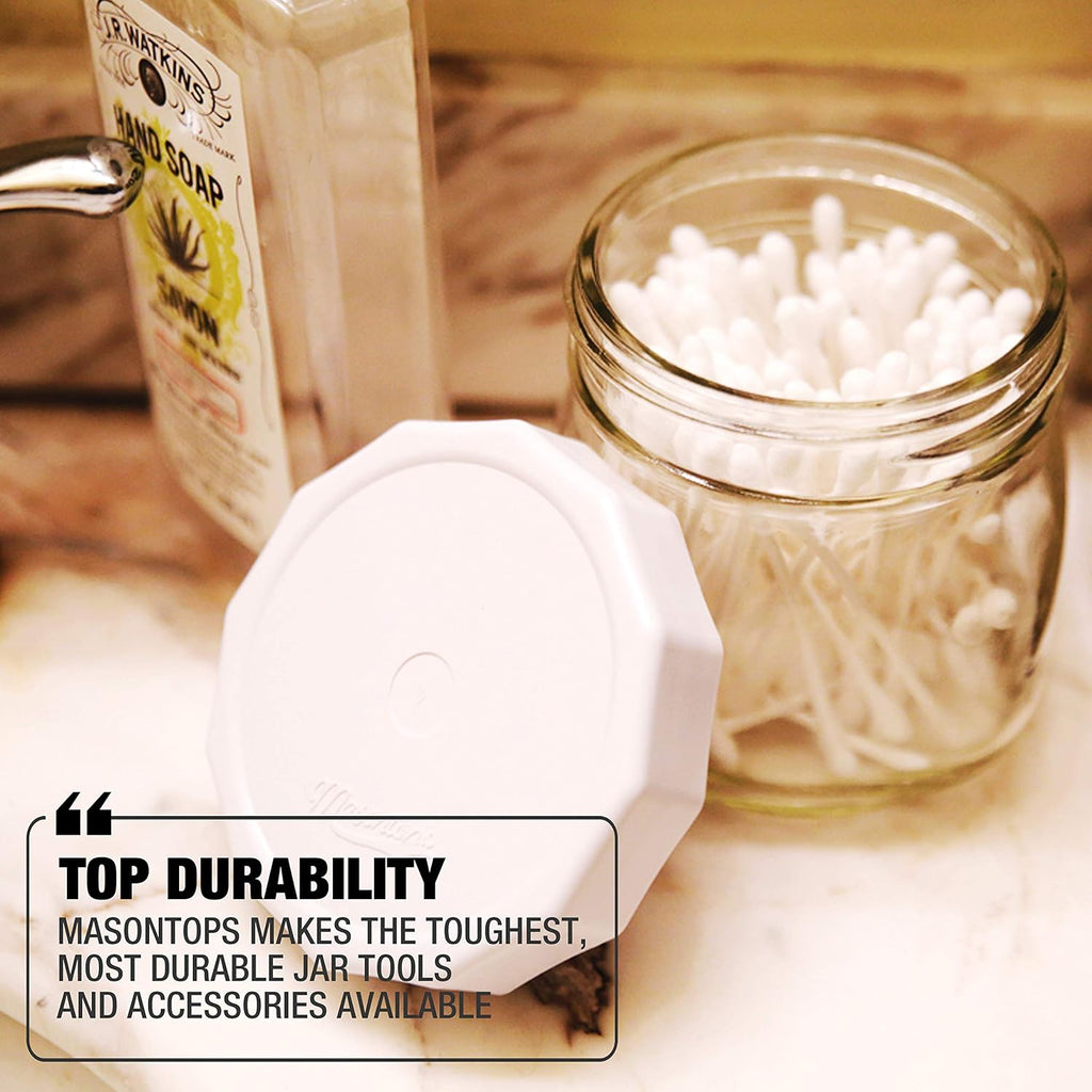 Masontops Tough Tops - Ball Wide Mouth Mason Jar Lids Plastic Leakproof - BPA-Free White Plastic Mason Jar Lids - Reusable Dry Canning Lids fit Ball Jars (Ball Mason Jars not included)