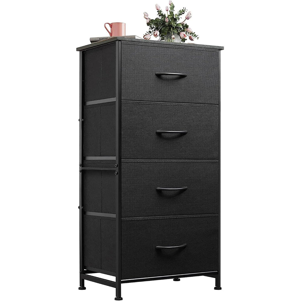 Wlive Dresser With 4 Drawers, Fabric Storage Tower, Organizer Unit For Bedroom, Hallway, Entryway, Closets, Sturdy Steel Frame, Wood Top, Easy Pull Handle, Charcoal Black