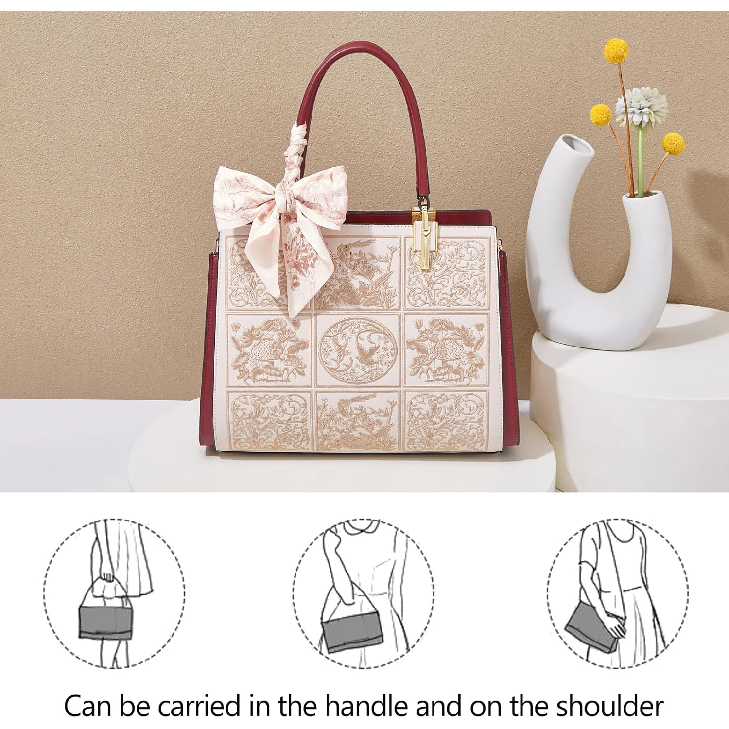 FOXLOVER Medium Tote Bag for Women Designer Vintage Satchel Handbags Top-handle Purses