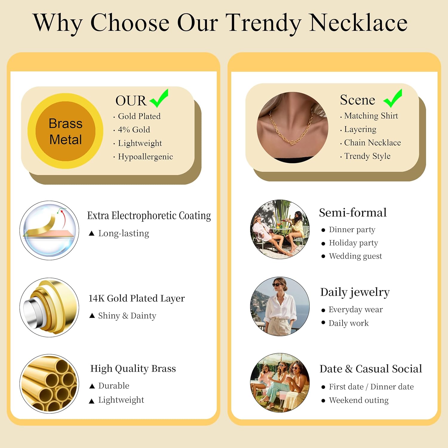 CHESKY 14K Gold Plated Chunky Necklace for Women, Trendy Paperclip Chain Necklace Thick Cross Heart Pendant Necklace Layered Herringbone Cuban Link Chain Toggle Necklaces Non Tarnish Jewelry