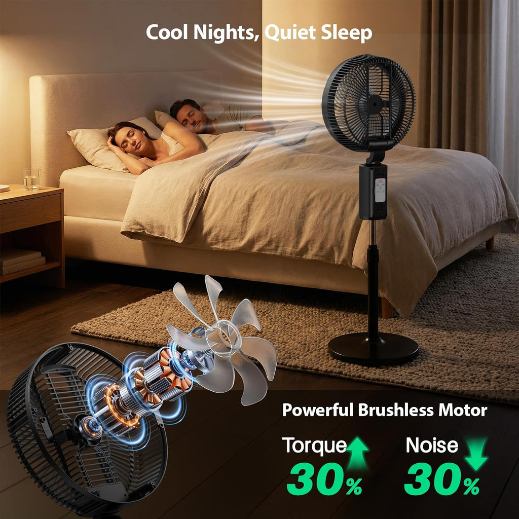 Ausic Outdoor Misting Fan For Patio, 30000Mah Rechargeable Battery Powered Cordless Pedestal Fan, 12" Oscillating Portable Cooling Fan, Standing Fan With Remote Mister