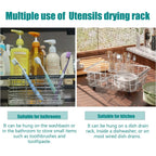 Niuyichee 304 Stainless Steel Utensil Holder, Dish Drying Rack, Kitchen Utensil Organizer, Knife And Fork Drainage Rack, Kitchen Drainage Basket Accessories, With Hooks, Rust Proof, Color-Silver