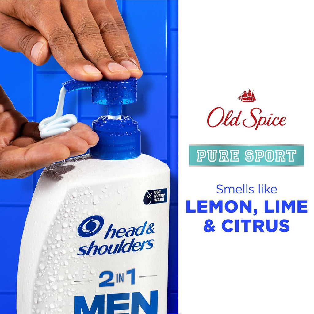 Head & Shoulders Mens Anti-Dandruff Shampoo And Conditioner With 1% Pyrithione Zinc, Old Spice Pure Sport Men'S 2-In-1 Twin Pack, Shampoo For Men, 31.4 Fl Oz Each