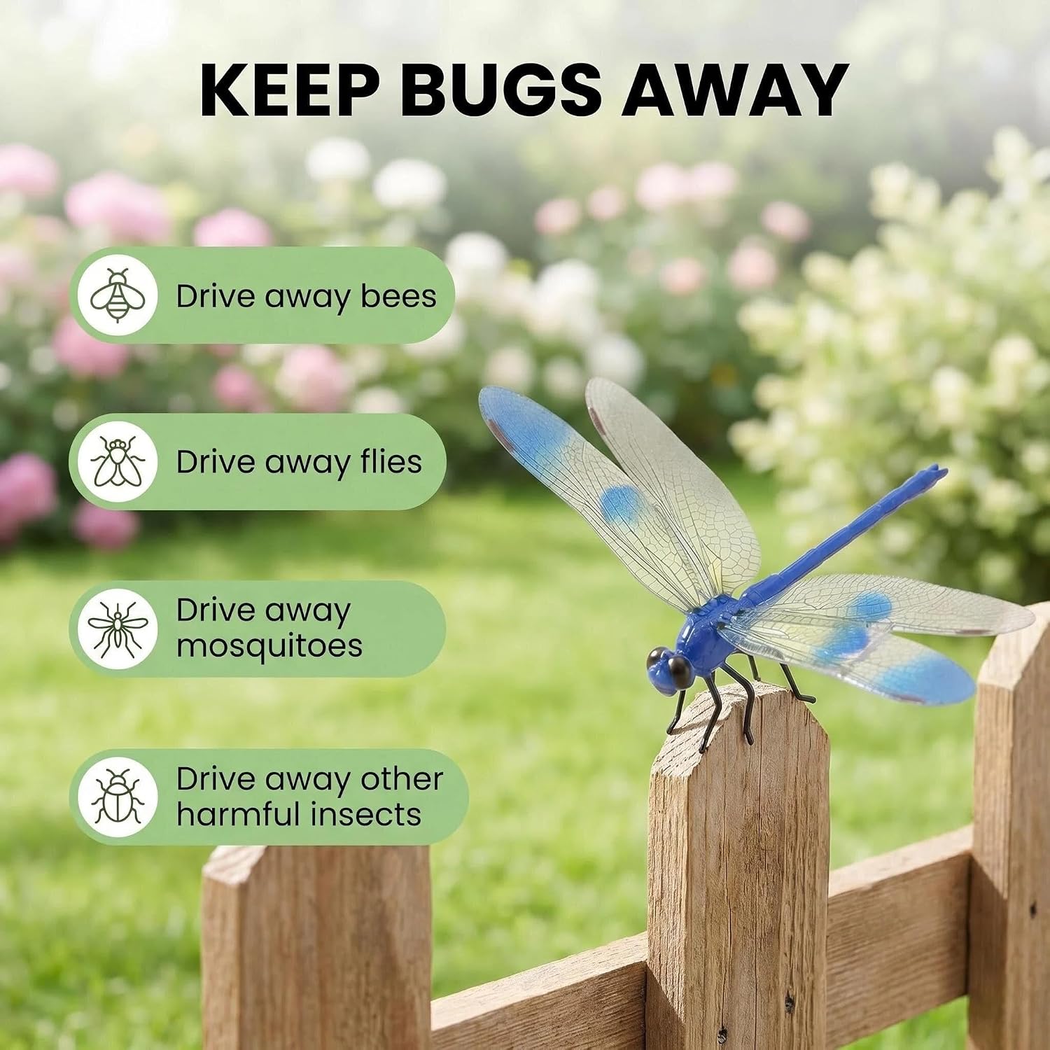 12Pcs Dragonfly Clips For Bugs Repellent - 3D Dragonfly Clips To Keep Bugs Away - Driving Away Mosquitoes, Bees & Flies - Fly Scare Devices For Indoor & Outdoor - Garden Stakes Decor, Patio, Hat
