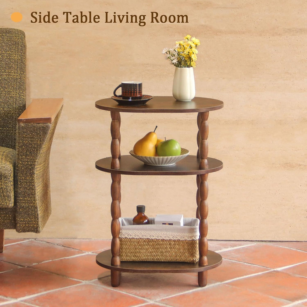 Side Table, 3-Tier Small End Table, Modern Oval Night Stand Accent Table For Living Room, Bedroom, Rustic Brown