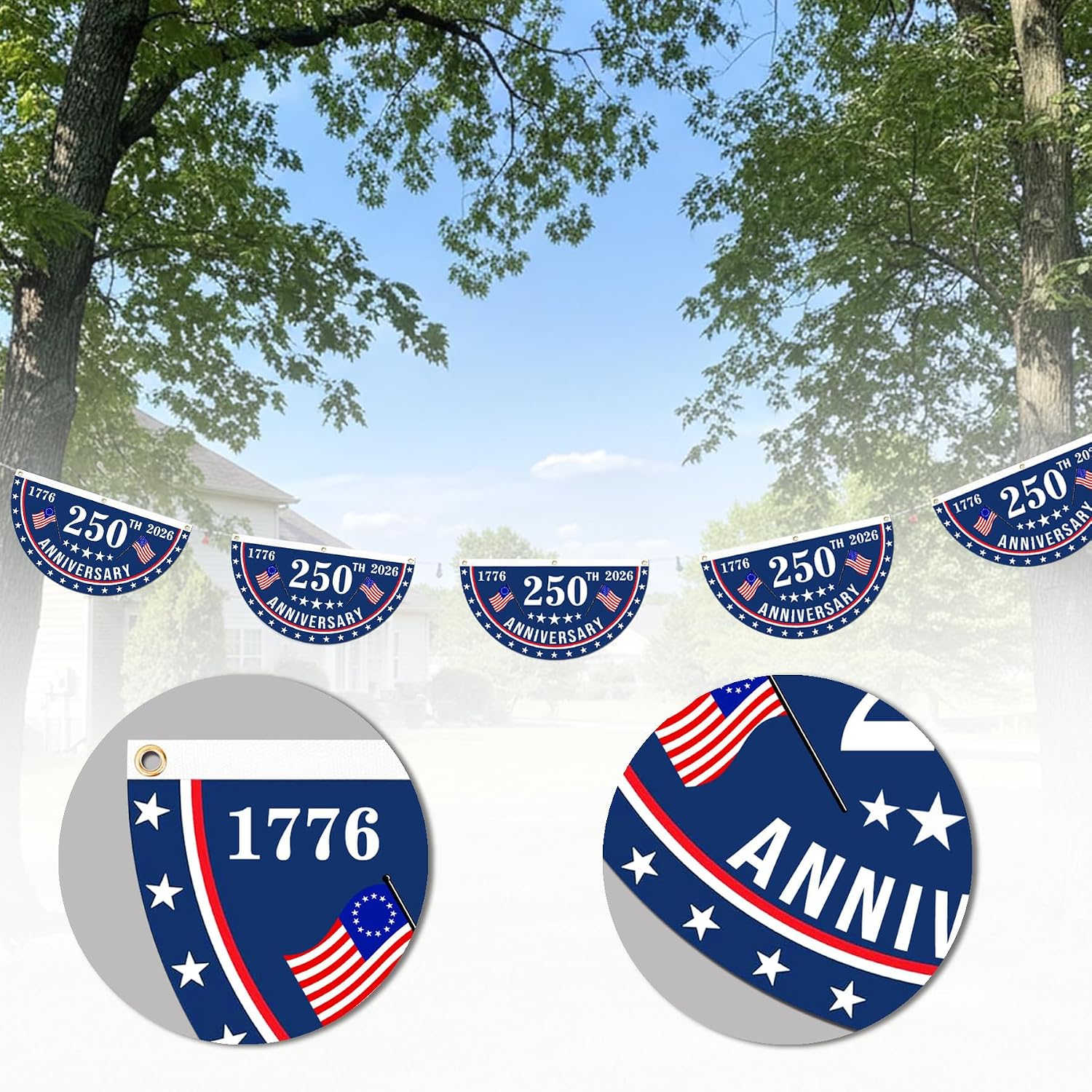 2Pcs Usa Anniversary 250Th Flag, 1.5X3 Ft Anniversary Fan Flags, Yard Signs Hanging Decor For Outdoor, Front Door, Porch, Welcome Backdrop With Brass Grommets (Style 1)