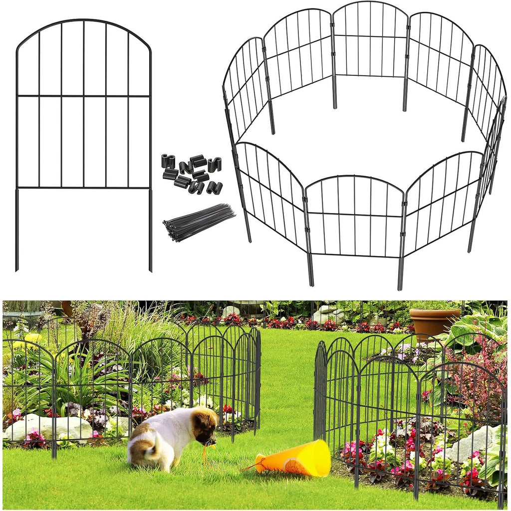 Garden Fence, Total 10Ft(L) X 24In(H) Garden Fencing Animal Barrier, 10 Pcs Rustproof Metal Fence Panels, Black No Dig Fence, Decorative Garden Fences And Borders For Dogs, Flower Bed, Patio