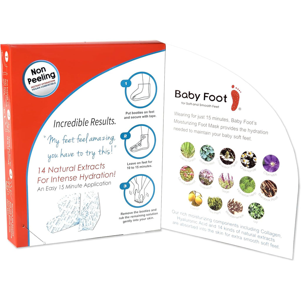 Baby Foot Hydrating Foot Mask for Dry Cracked Feet – Moisturizing Foot Mask Non Peel Treatment – Soft Smooth Feet Repair with Collagen & Hyaluronic Acid – 15 Minute Spa Foot Care, Unscented