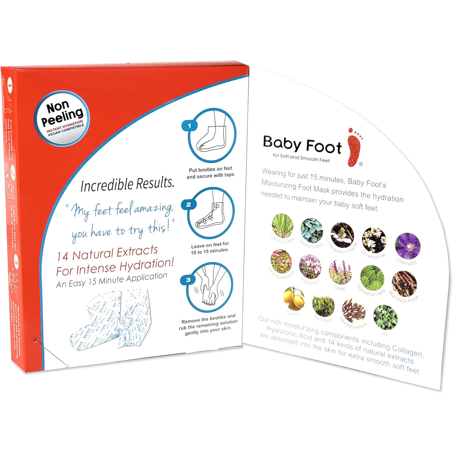 Baby Foot Hydrating Foot Mask for Dry Cracked Feet – Moisturizing Foot Mask Non Peel Treatment – Soft Smooth Feet Repair with Collagen & Hyaluronic Acid – 15 Minute Spa Foot Care, Unscented