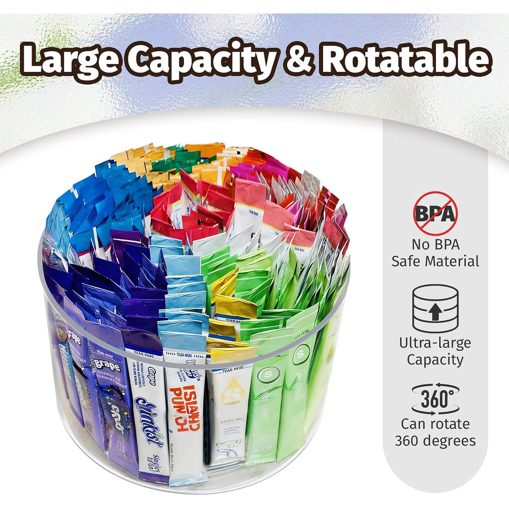 Drink Packet Organizer For Powdered Drink Mix,Powder Packet,Water Packet,Water Flavor Packet,Lazy Susan 360° Turntable Organizer For Drink Mix Necessities