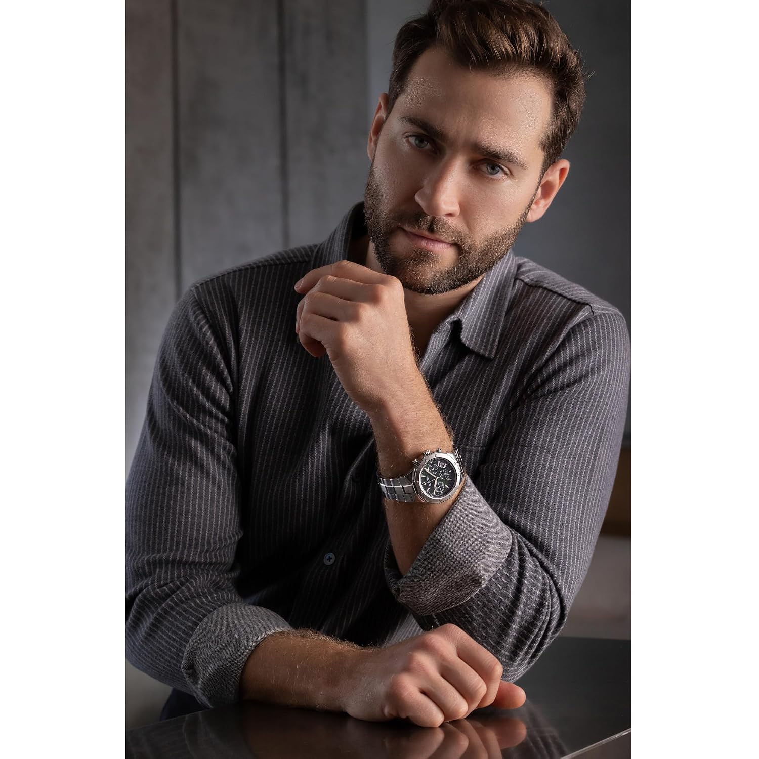 Bulova Men'S Classic 6-Hand Chronograph High Performance Quartz Silver Stainless Steel Watch, Green Dial,Geometric Bezel 24 Hour Time, 44Mm, Style:96B409