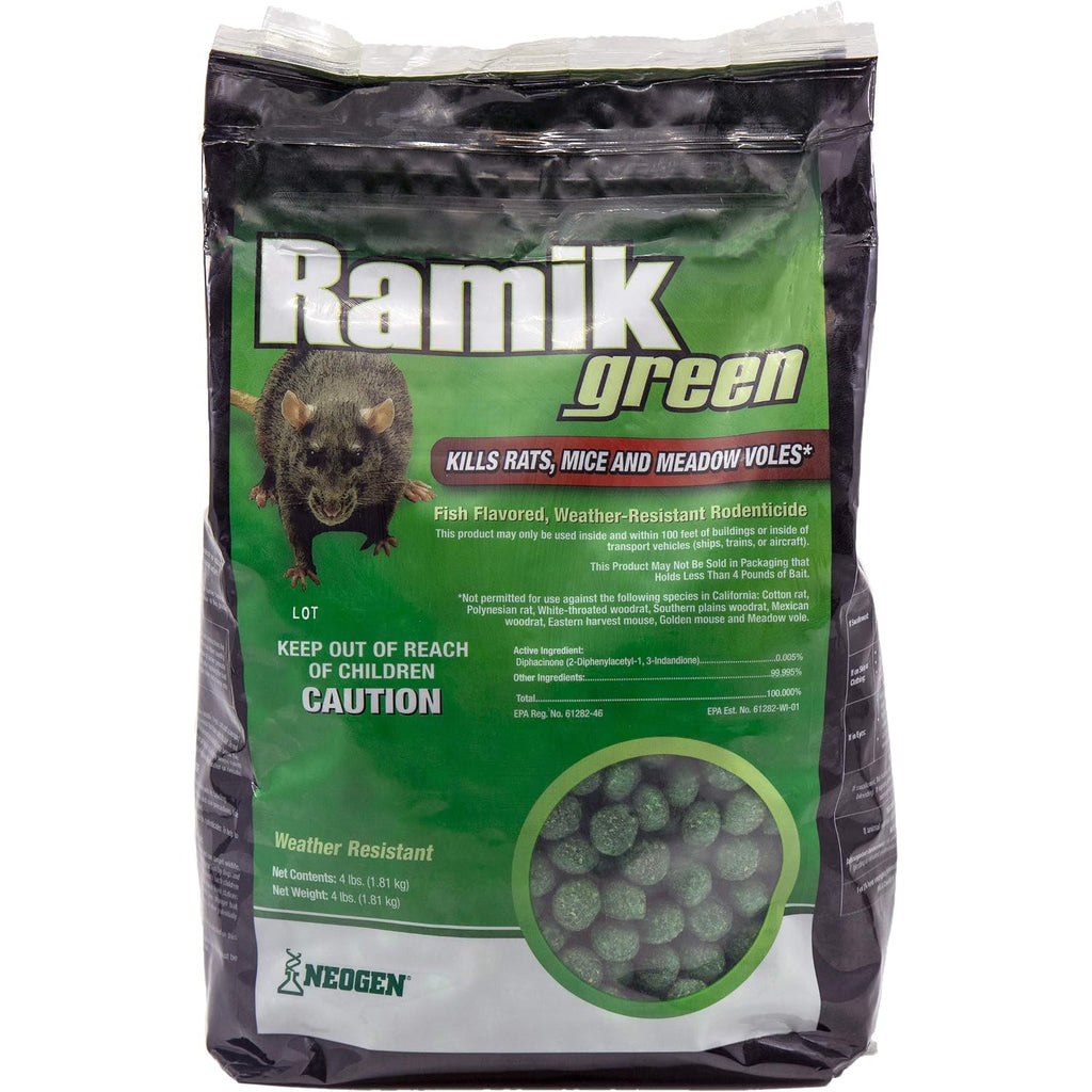 Neogen Ramik Green Fish Flavored Weather Resistant Rodenticide Nuggets, 4 Lb Bag (00615)