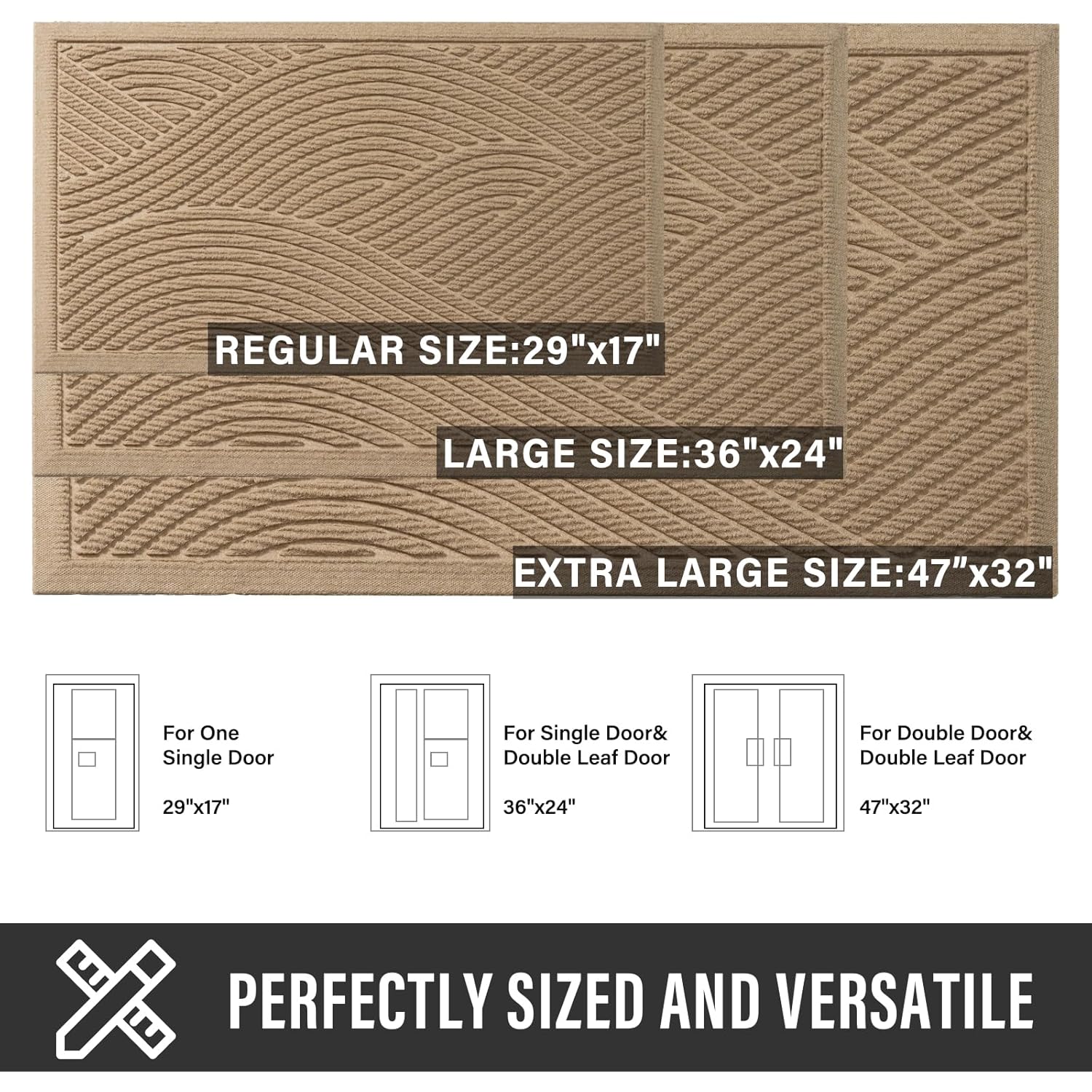 HIYARD Sturdy Front Door Mat, Absorbent Muddy Dirt Resist Welcome Door Mats Outdoor Indoor, Stain and Fade Resistant, Non-Slip Backing Entry Mat Low Profile Doormat for Entryway, 29×17, Beige