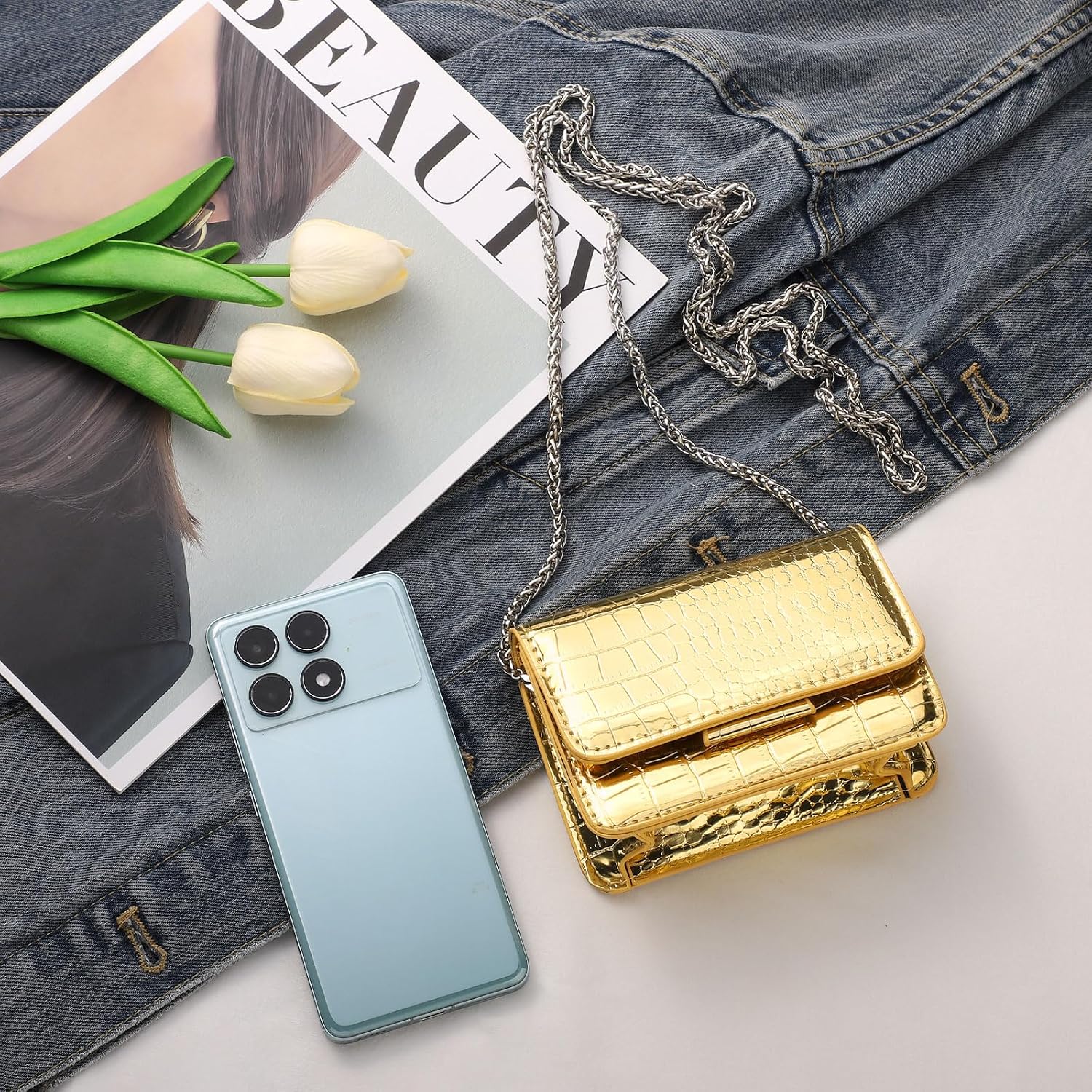 Sightor Silver Mini Crossbody Bag For Women, Pu Leather Small Evening Purse, Dressy Clutch Handbag For Nightclub Parties