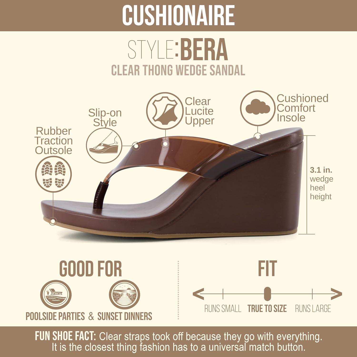Cushionaire Bera Platform Thong Womens Sandals, Stylish Wedge Flip Flops For Women With Contoured Comfort Footbed