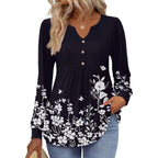 Long Sleeve Shirts for Women 2025 Casual Pleated V Neck Fall Tunic Tops Button Down Blouse Dressy Loose T-Shirts
