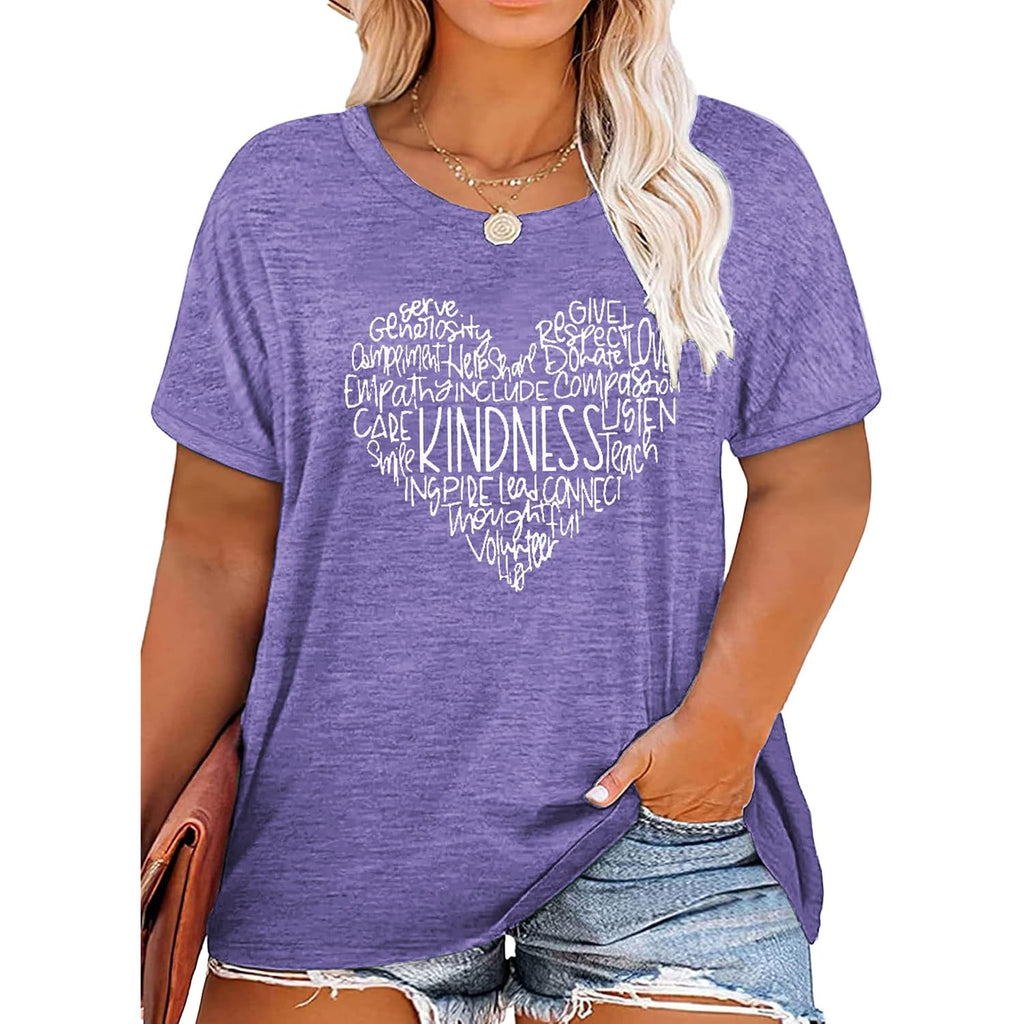 Anbech Womens Plus Size Tops Graphic Tees Short Sleeve Casual T Shirts 2026 Kindness Flowers Print Tunic A1 B-purple