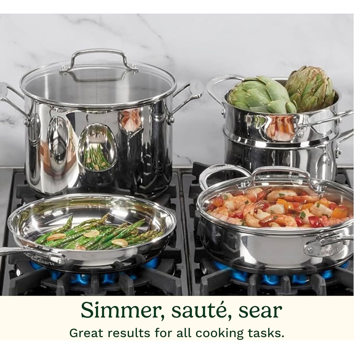 Cuisinart Chef’s Classic 11-Piece Stainless Steel Pots and Pans Set, Cookware Set Compatible with Induction, Electric, Gas Cooktops, Aluminum Core for Even Heat, Cool Grip Handles, Dishwasher Safe