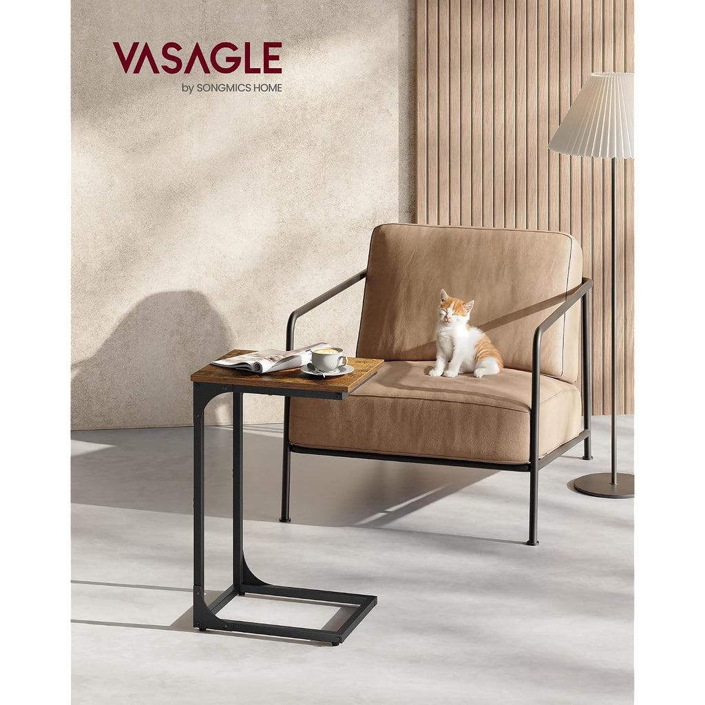 Vasagle C-Shaped End Table, Small Side Table For Couch, Sofa Table With Metal Frame For Living Room, Bedroom, Bedside, Rustic Brown And Black