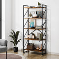 Shintenchi 5 Tiers Bookshelf, Classically Tall Bookcase Shelf, Industrial Book Rack, Modern Book Holder In Bedroom/Living Room/Home/Office, Storage Rack Shelves For Books/Movies-Rustic Brown
