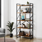 Shintenchi 5 Tiers Bookshelf, Classically Tall Bookcase Shelf, Industrial Book Rack, Modern Book Holder In Bedroom/Living Room/Home/Office, Storage Rack Shelves For Books/Movies-Rustic Brown