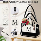 YOOLIFE Gifts for Women - Initial Canvas Tote Bag & Makeup Bag, Birthday Gifts for Women Mom Sister Friends