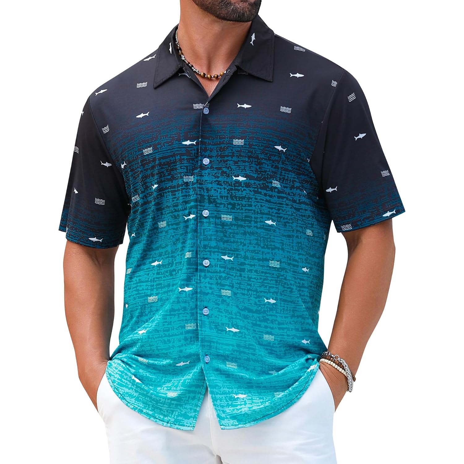 Eletop Men'S Hawaiian Shirt Summer Stretch Short Sleeve Tropical Beach Button Down Casual Shirt