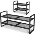SNTD Shoe Rack - Expandable Shoe Organizer for Closet, Adjustable Metal Shoe Shelf Storage, Stackable Long Shoe Stand Holder for Garage, Entryway, Door Entrance (Black, 2-Tier)