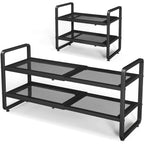 SNTD Shoe Rack - Expandable Shoe Organizer for Closet, Adjustable Metal Shoe Shelf Storage, Stackable Long Shoe Stand Holder for Garage, Entryway, Door Entrance (Black, 2-Tier)