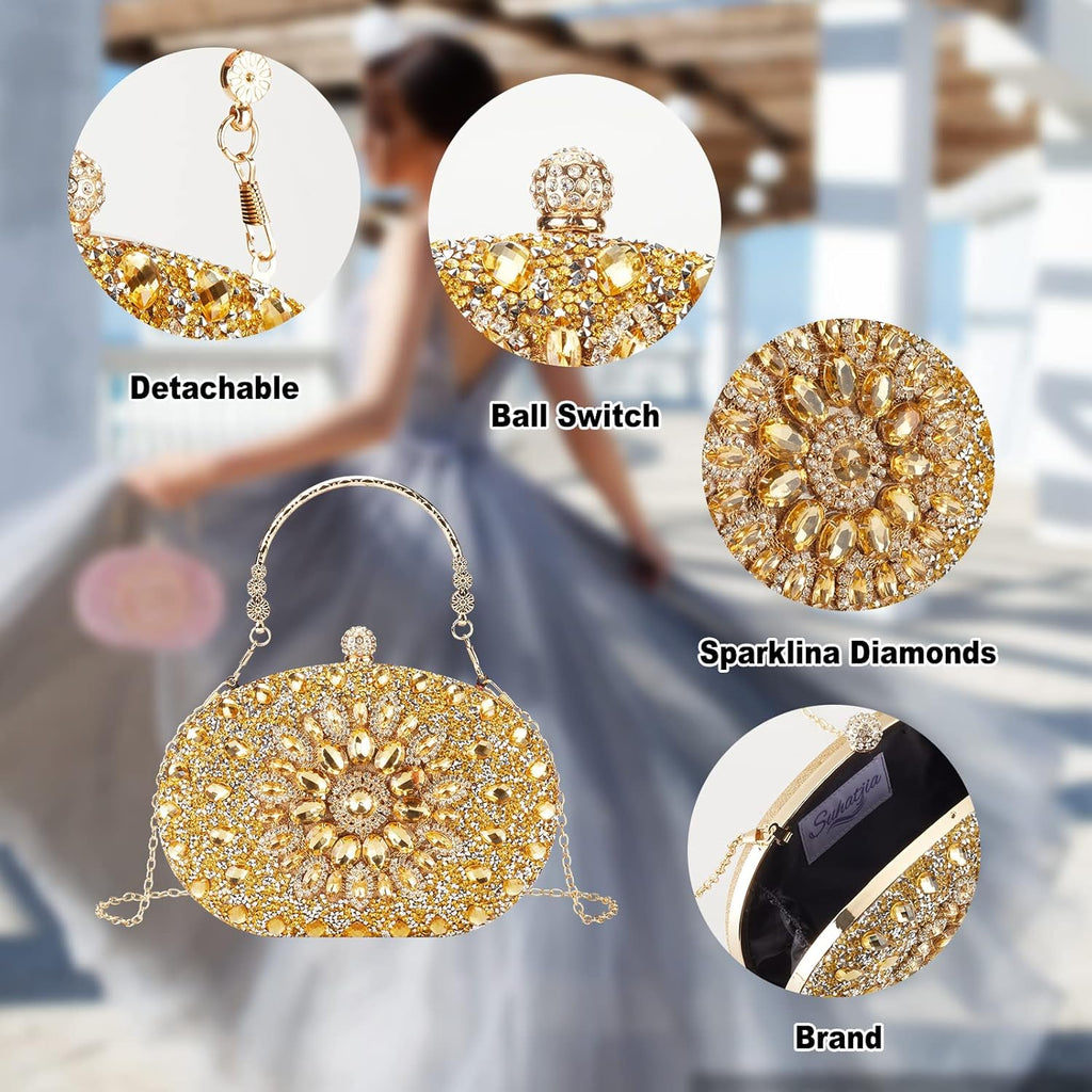Suhatjia Rhinestone Evening Clutch Purses for Women Evening Weddings,Party Purses Crystal Diamond Glitter Sparkly Handbag