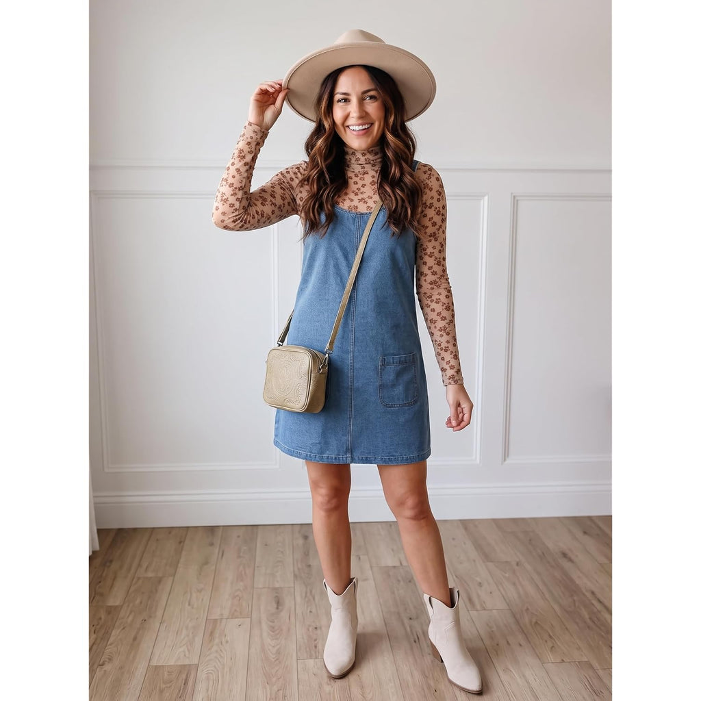 Dokotoo Womens Sleeveless Casual Denim Dress Western Cowgirl Outfits Jean Overall Dress
