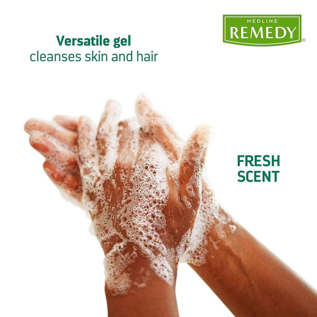 Medline Remedy Essentials Shampoo And Body Wash (8 Fl Oz), Fresh Scent, Full Body Cleanser With Aloe, For Adults & Elderly, Easy Rinse Gel For Bath, Shower Or Bedside Bathing