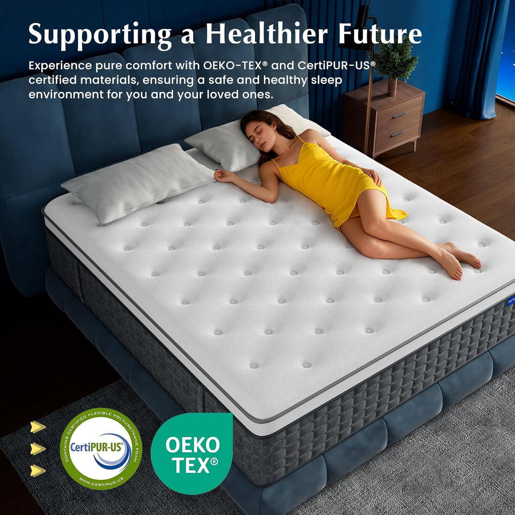Queen Mattress, 12" Medium Firm Hybrid Mattresses, Mattress Queen Size In A Box With Individual Pocket Springs For Motion Isolation &Pressure Relief,Certipur-Us &Oeko-Tex Certified,365 Nights Trial