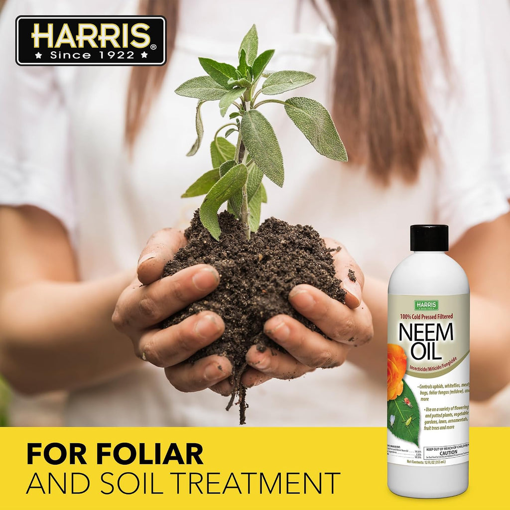 Harris Concentrated Neem Oil 100% Cold Pressed Filtered Oil Insecticide/Miticide/Fungicide, 12 Oz Concentrate