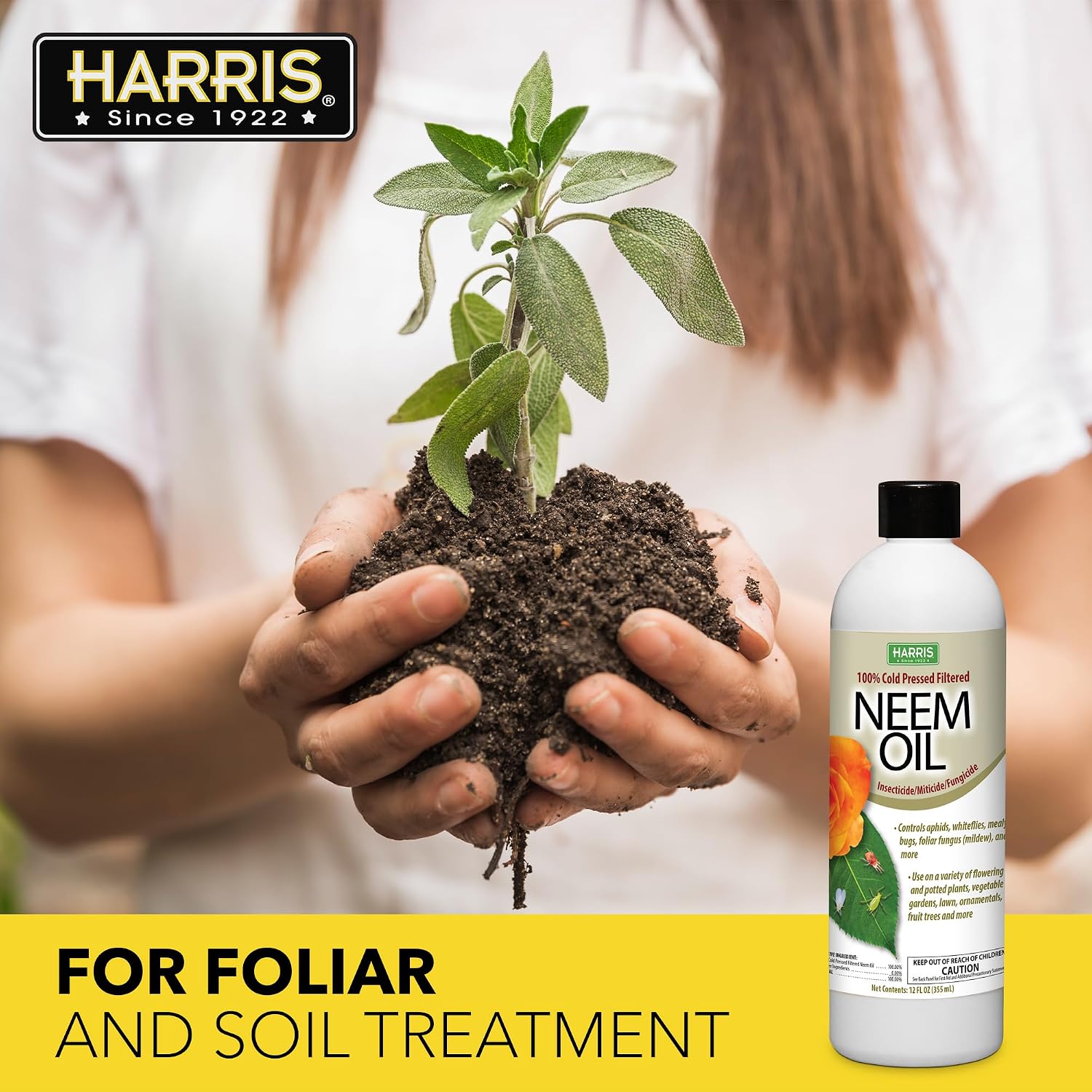 Harris Concentrated Neem Oil 100% Cold Pressed Filtered Oil Insecticide/Miticide/Fungicide, 12 Oz Concentrate