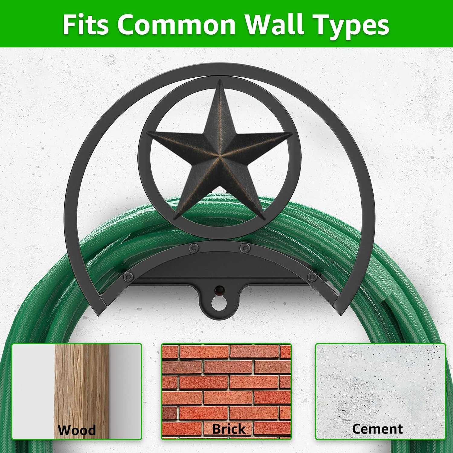 Garden Hose Holder, Holds 125 Ft 5/8-In Hose For Outdoor | Decorative Star Hose Butler Sturdy Water Hose Rack, Made Of Gauge Steel, Durable Wall Hose Hanger