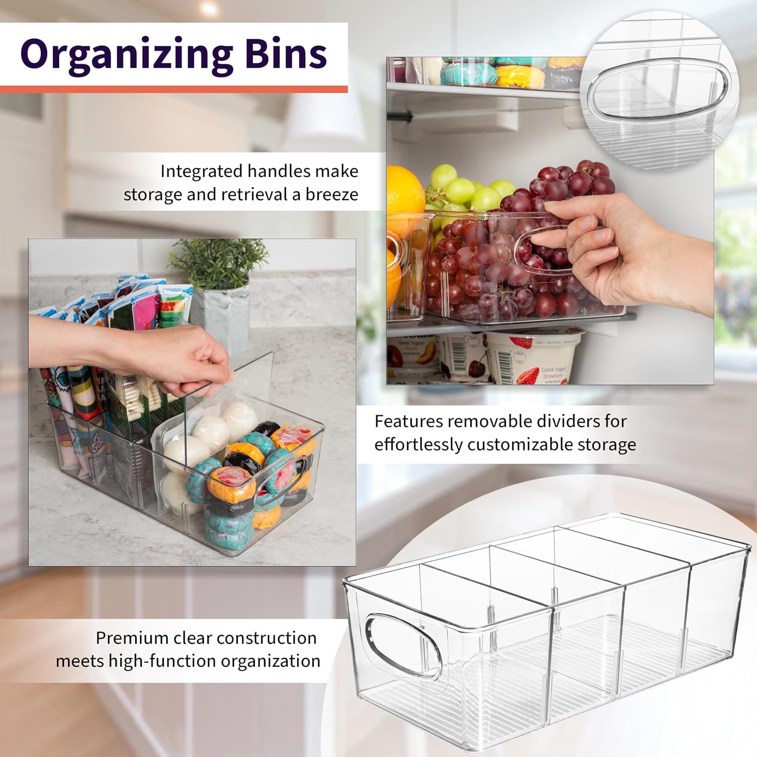 Clearspace Plastic Pantry Organization And Storage Bins With Removable Dividers – Perfect Kitchen Organization Or Kitchen Storage – Refrigerator Organizer Bins, Cabinet Organizers (2 Pack)
