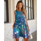 Elescat Women'S Summer Dresses 2026 Beach Casual Sleeveless Floral Print Tank Loose Sundress With Pocket