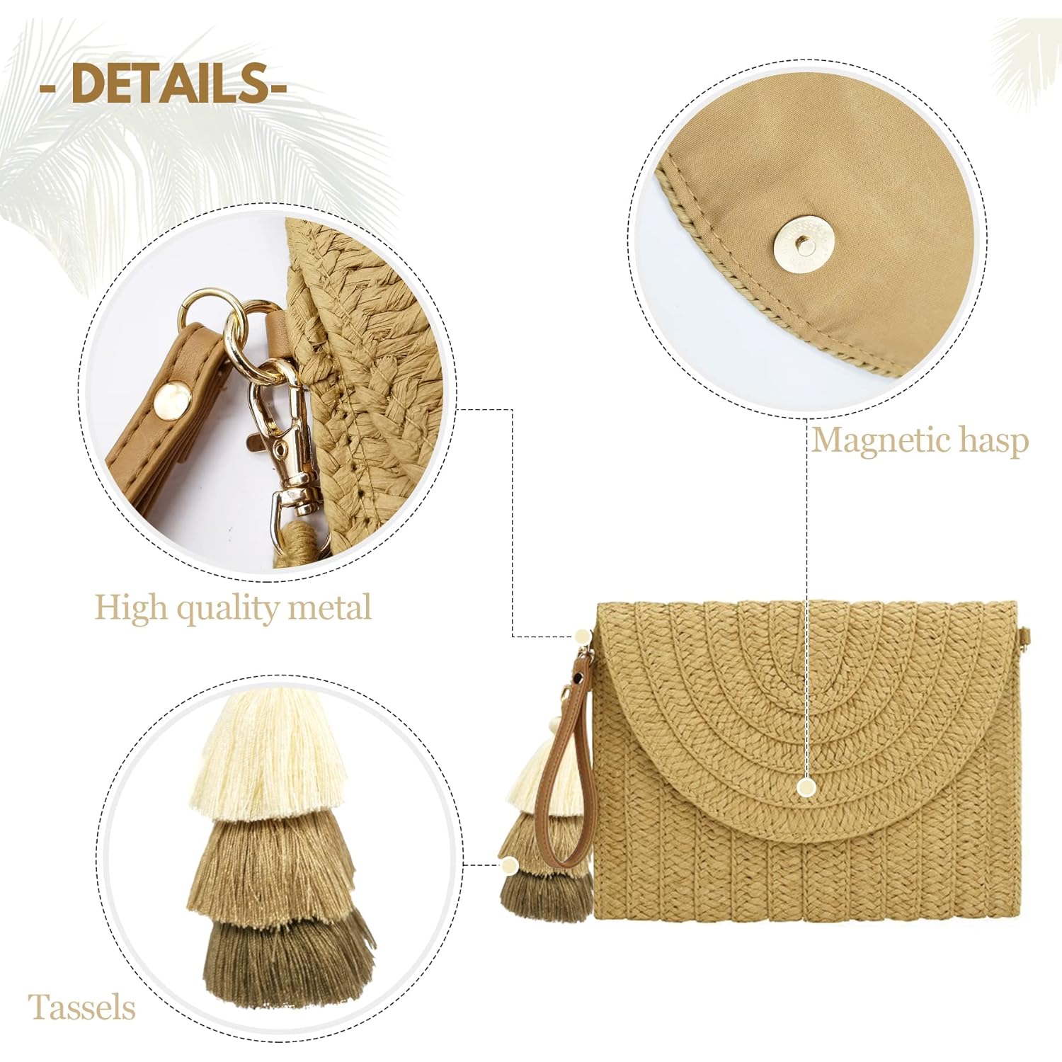 Aovtero Straw Clutch Purse Women Crossbody Bag Summer Beach Shoulder Bags Envelope Wallet Handbags