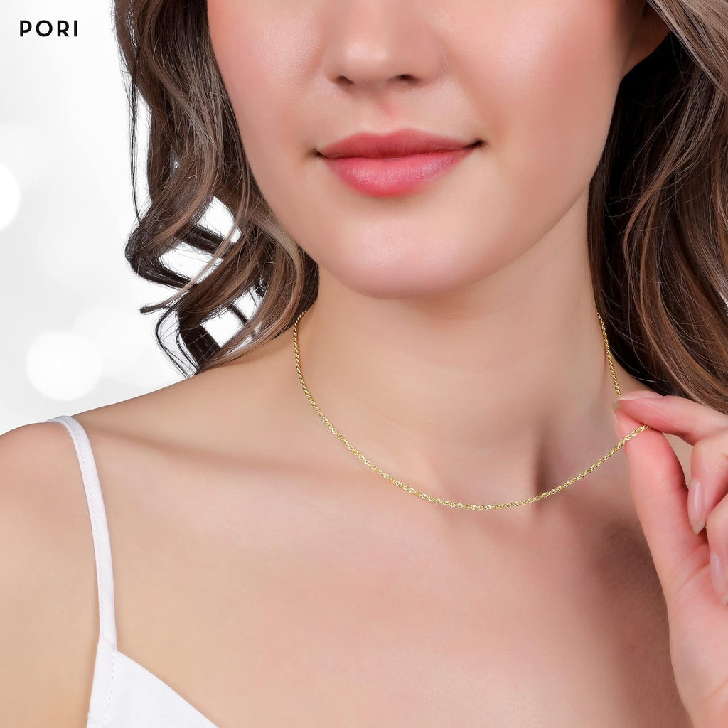 PORI JEWELERS 10K Yellow Gold 1.5MM,2MM,2.5MM,3MM,3.5,4MM,5MM,7MM, Diamond Cut Rope Chain Necklace Unisex Sizes 16"-30"