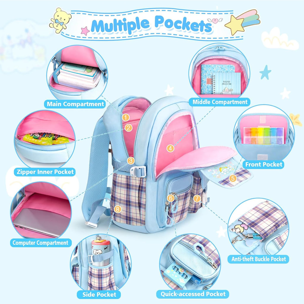 Kieal 16.5/19In School Backpack For Girls With 24Pcs Accessories, Anti-Theft Kids Backpack For Students, New Semester Presents With Pins And Card Holder