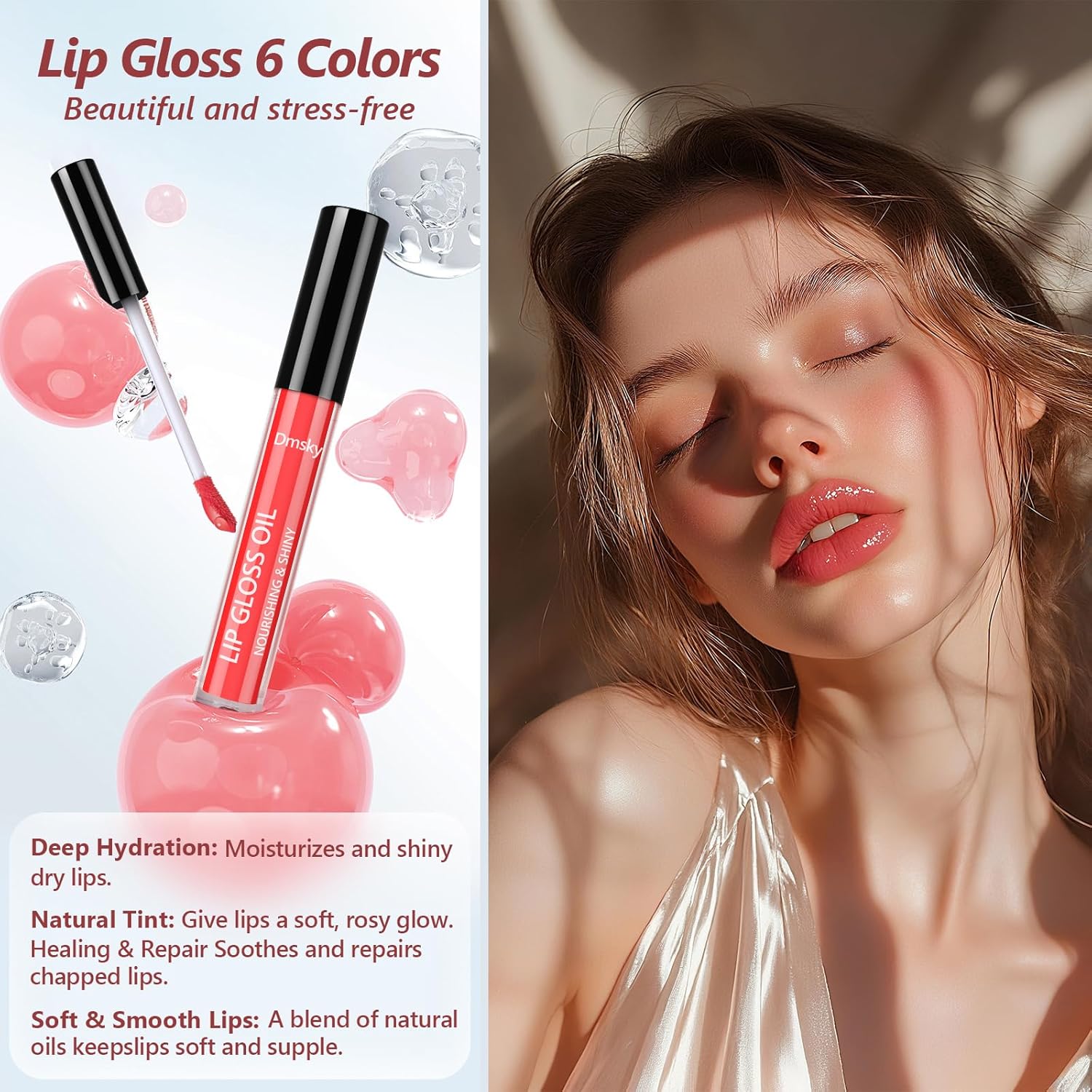 Dmsky 24 Pack Lip Gloss Set, 6 Colors Shiny Soft Lip Gloss Bulk, Lip Oil for Dry Cracked Lips Moisturizing Nourishing,Lip Stain With Rich Varied Colors For Girls and Women Makeup