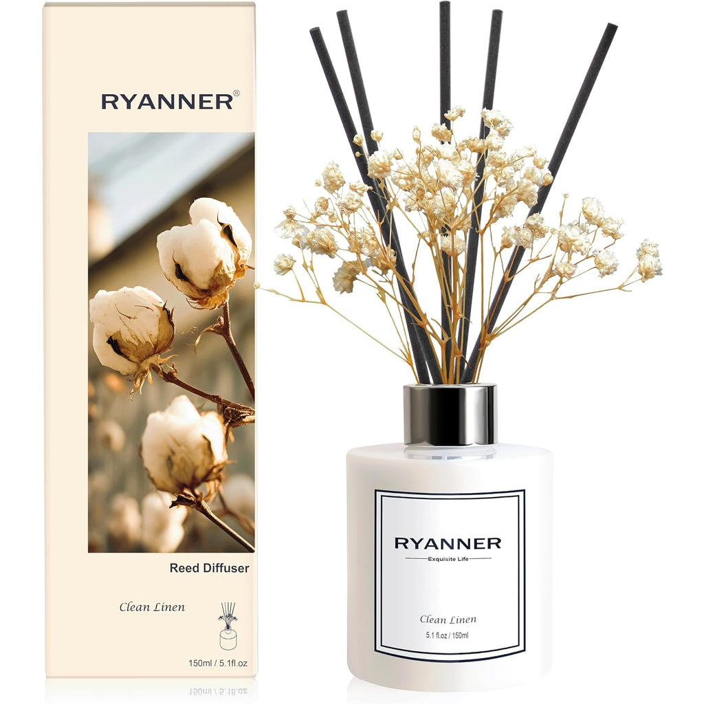 Reed Diffuser Set,5.1 Fl Oz Clean Linen Scent Diffuser With Sticks Home Fragrance Reed Diffuser With Essential Oil For Bathroom Shelf Decor&Air Freshener,Home Bathroom Office Decor & Gifts